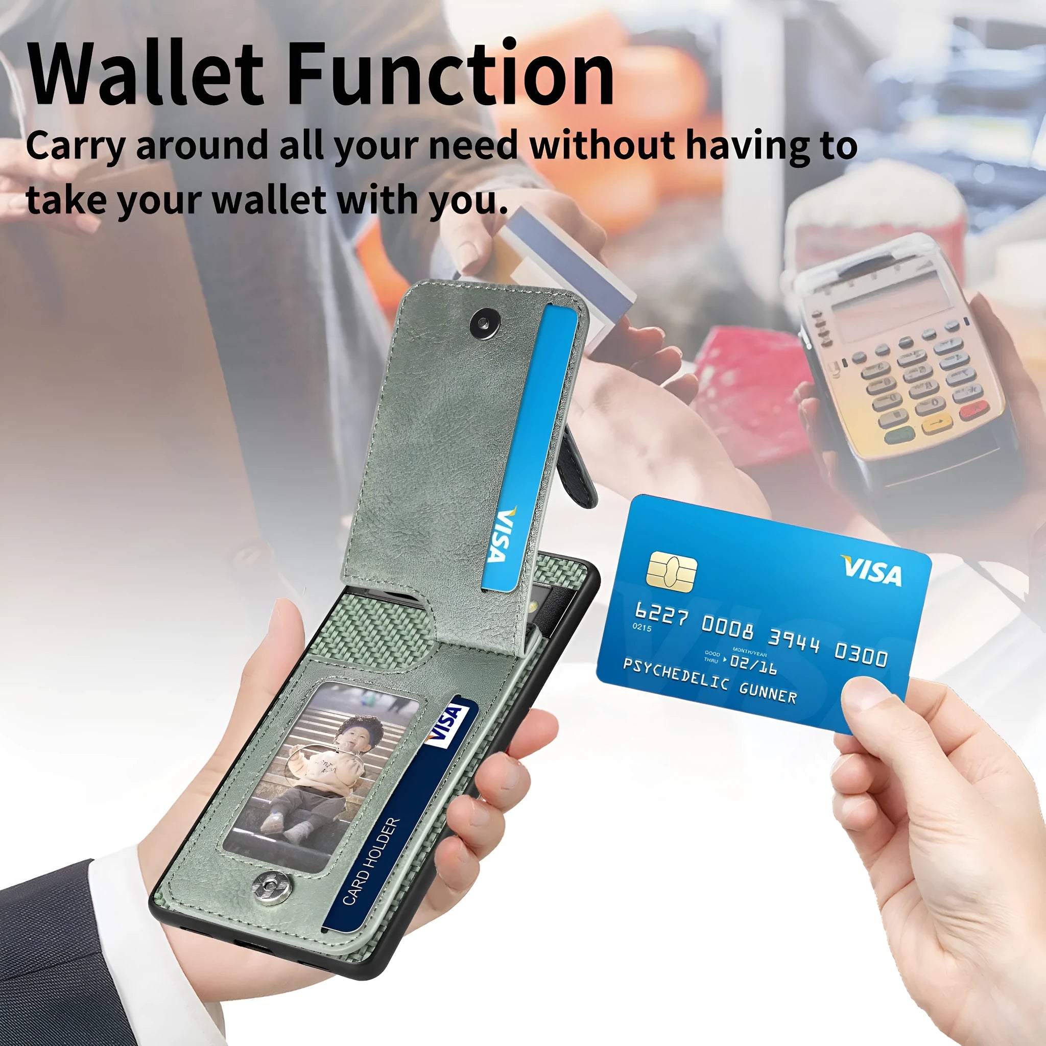 Multi-function TPU PU phone case with zipper card holder for Google Pixel, available in five colours black apricot green blue brown