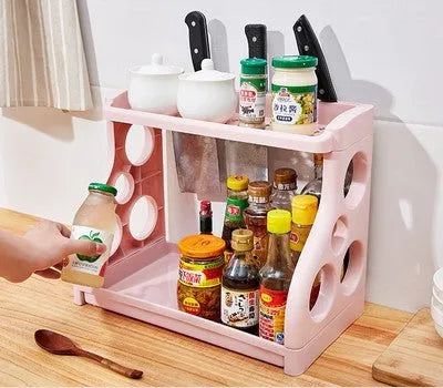 Foldable three-tier kitchen storage shelving unit in PP plastic with five colour options