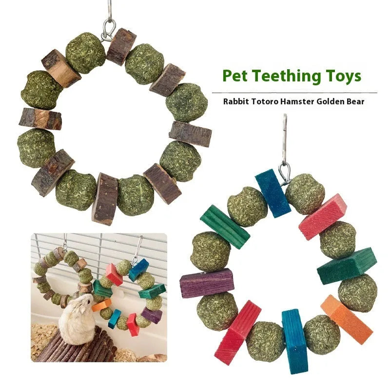 Hamster toy straw ball ring chew with Applewood and sequin decorative options
