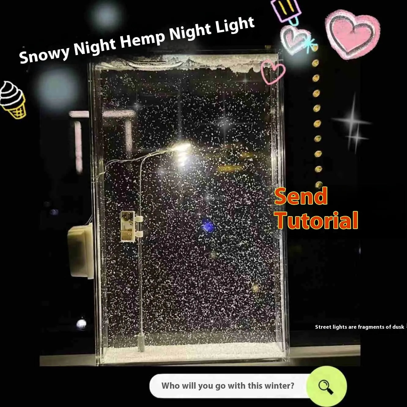 DIY snowy landscape night light kit with magic flowing snow effect and warm LED illumination for Christmas desktop decoration