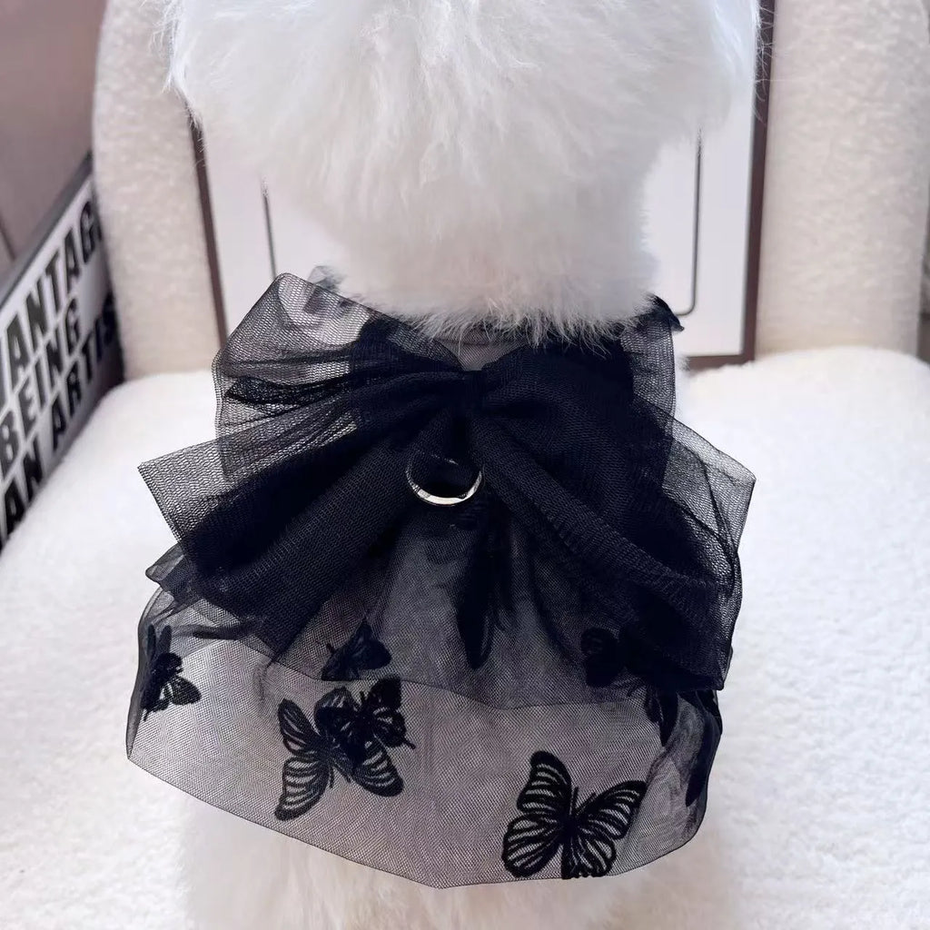 Black tulle princess skirt for a small dog or cat on a mannequin.