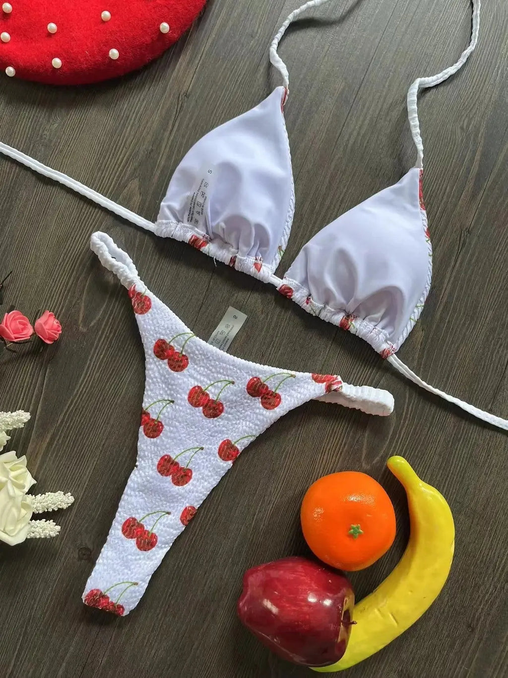 Women's printed bikini swimsuit with quick-dry fabric shown in available colours