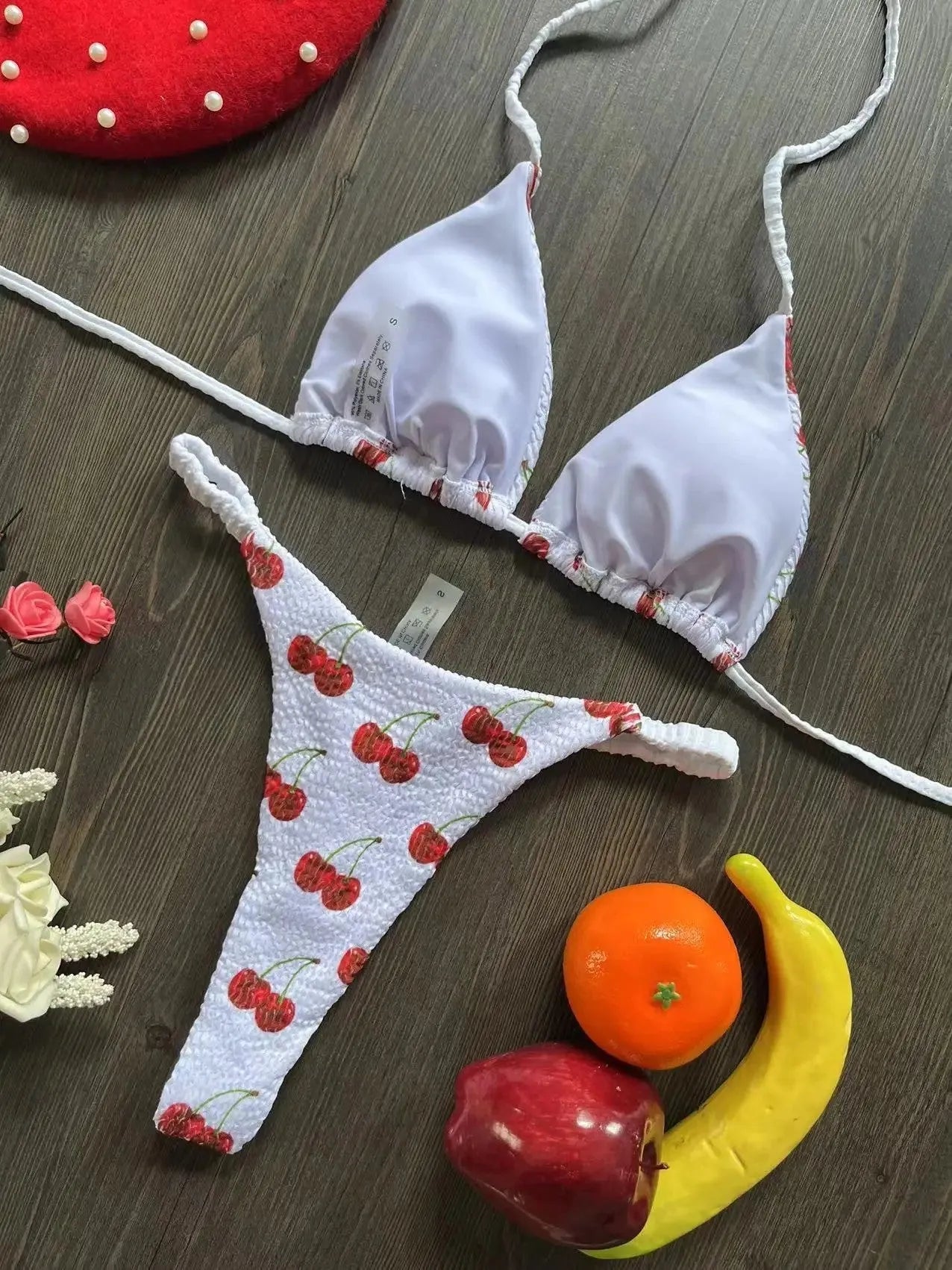 Women's printed bikini swimsuit with quick-dry fabric shown in available colours