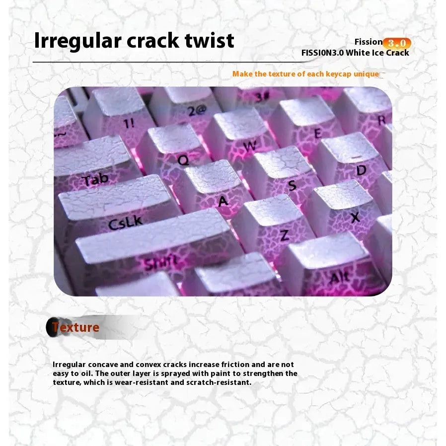 White transparent mechanical keyboard keycaps with side carving design on polycarbonate material