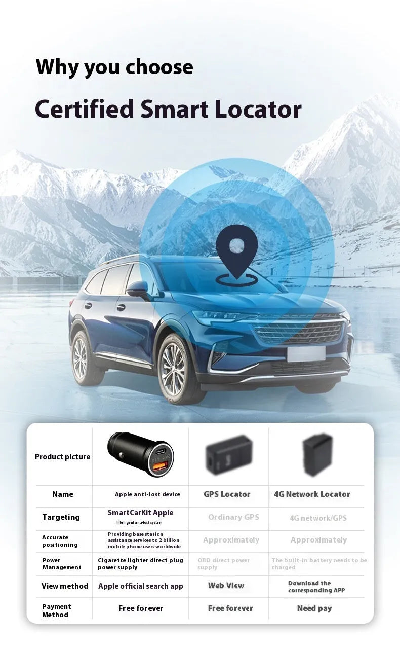 Black ABS plastic car charger GPS locator for vehicle tracking and anti-theft security.
