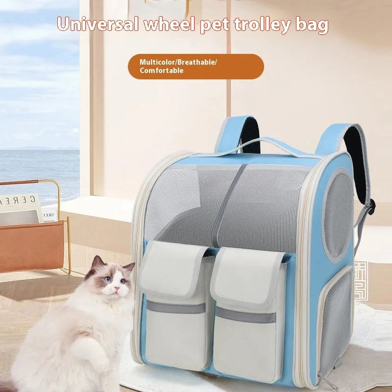 Yellow pet trolley bag canvas carrier backpack with pull rod for cats and small dogs up to 7.50kg