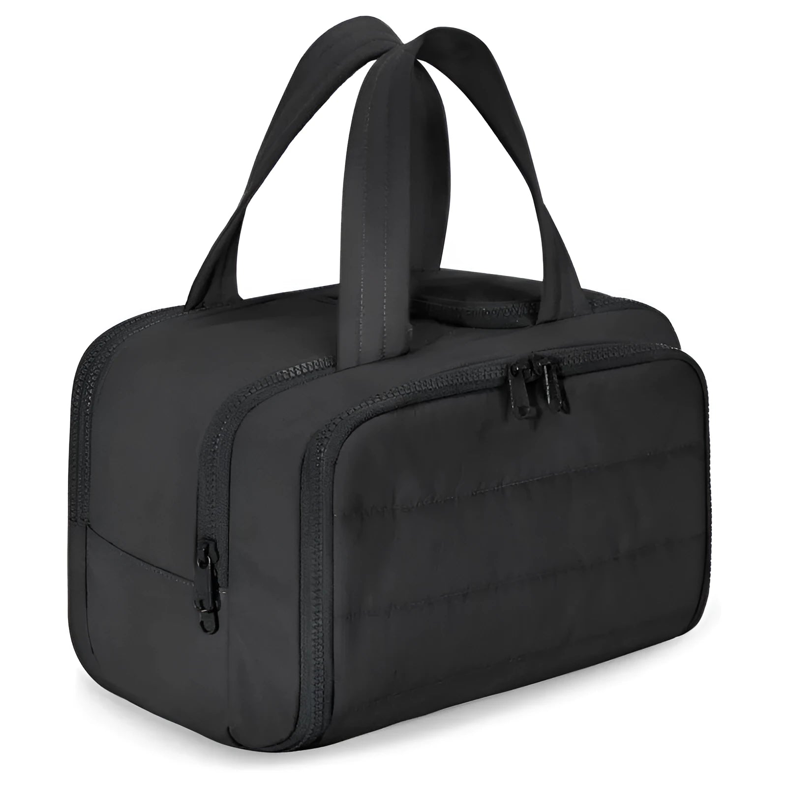Large open travel toiletry bag in lightweight polyester, shown in a selection of colours.