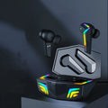 Black TWS in-ear Bluetooth sports headset with low latency for gaming.