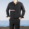 Hong Kong style men's loose casual shirt cardigan in cotton blend polyester fabric