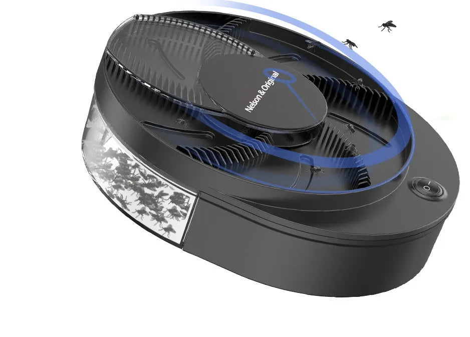 White and black electric fly catcher machine for household use with plug-in or rechargeable options
