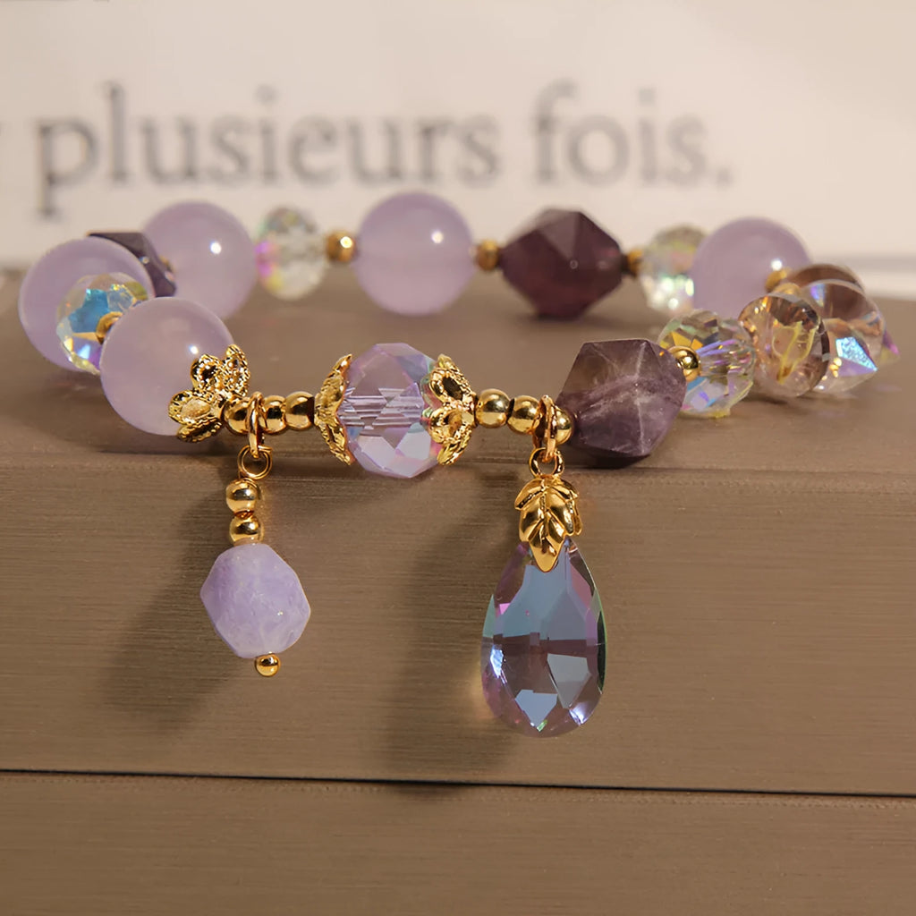 Lavender purple crystal water drop bracelet for children with retro purple colour theme