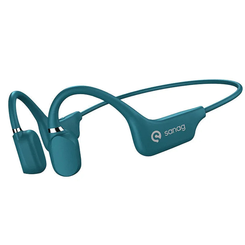Bone conduction Bluetooth sports headset with neckband, shown in multiple colour variants.