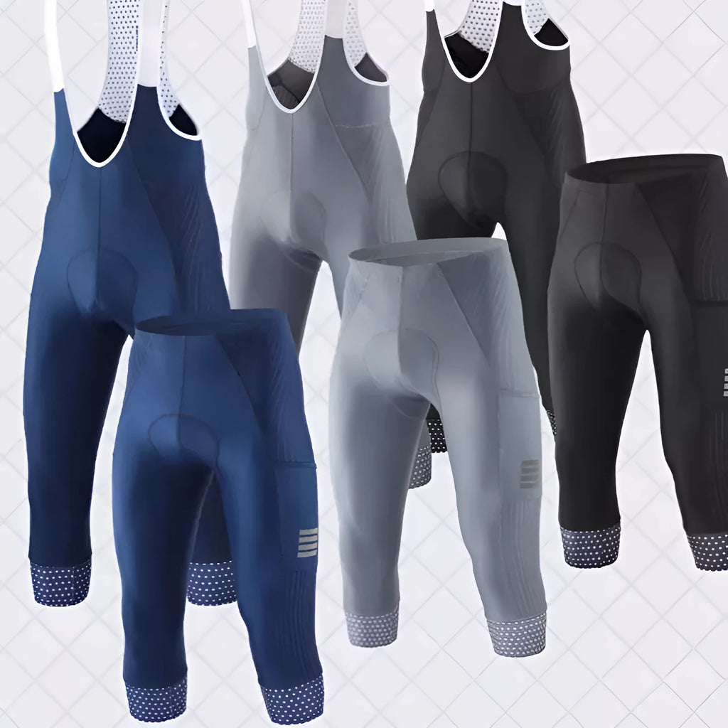 Black seven-inch cycling shorts with double pockets and a removable cushion pad for shock absorption.