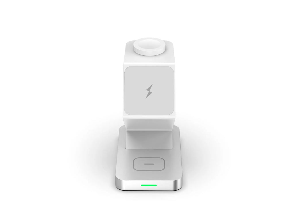 Three in one magnetic wireless charger phone holder with Type-C interface, shown in black or white, X3 suit model