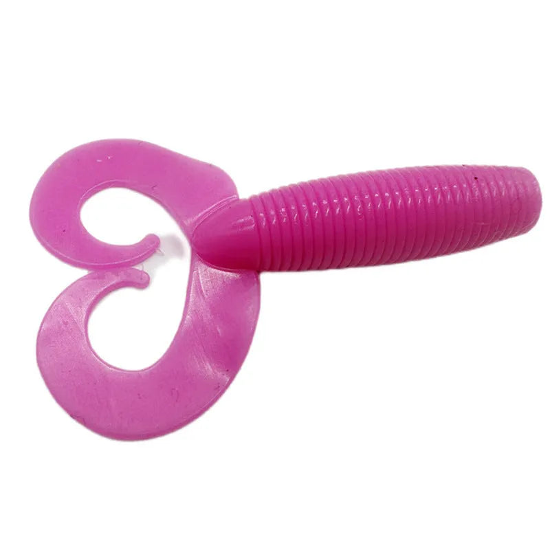 4.3g 67mm TPR soft lure with double tail and rolled tail maggot profile in seven colours