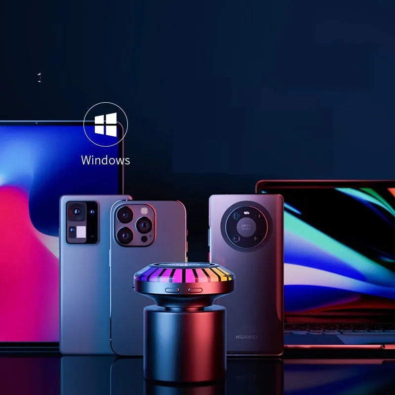 Compact cube-shaped voice control Bluetooth ambience lamp with polar light projection.