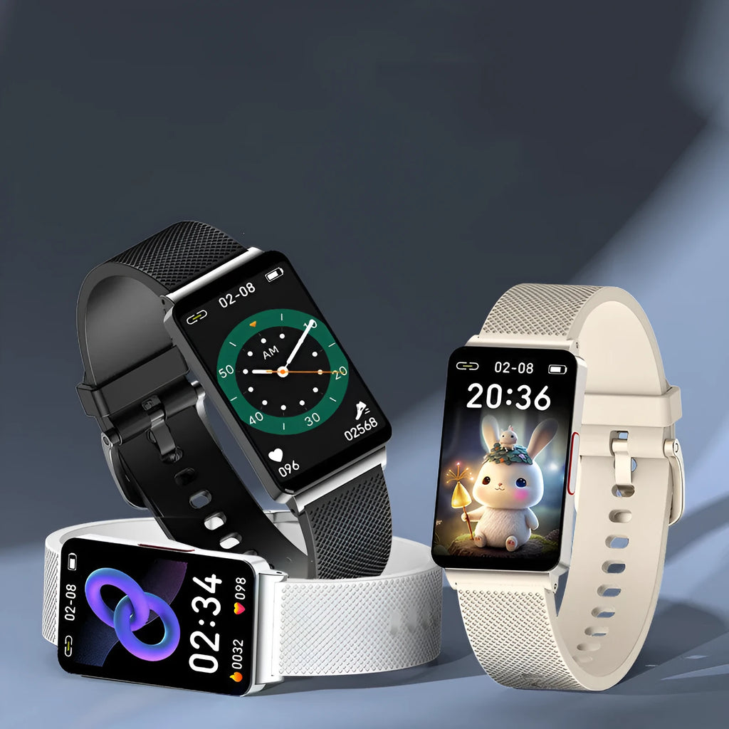 EP08 blood glucose smart bracelet with TPU strap in black, gold, or silver colours