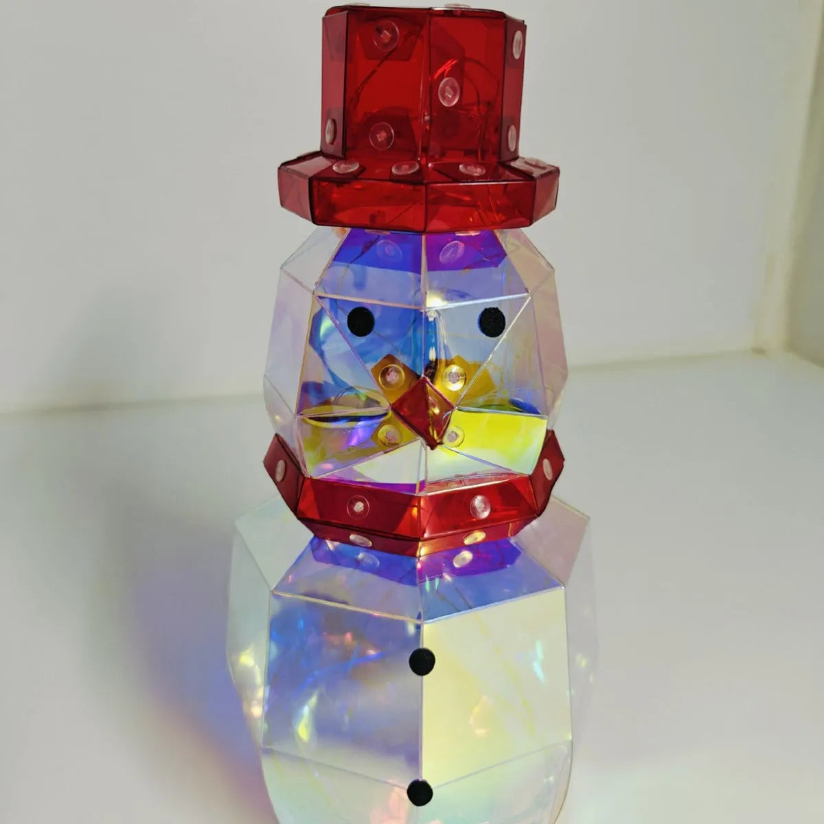 Handmade luminous snowman, PET plus magic colour film, 11.7 x 11.7 x 25cm, colourful festive gift
