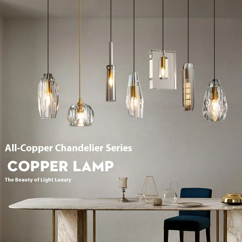 Nordic pure copper crystal mini chandelier 11cm diameter warm light for restaurant bedside decor