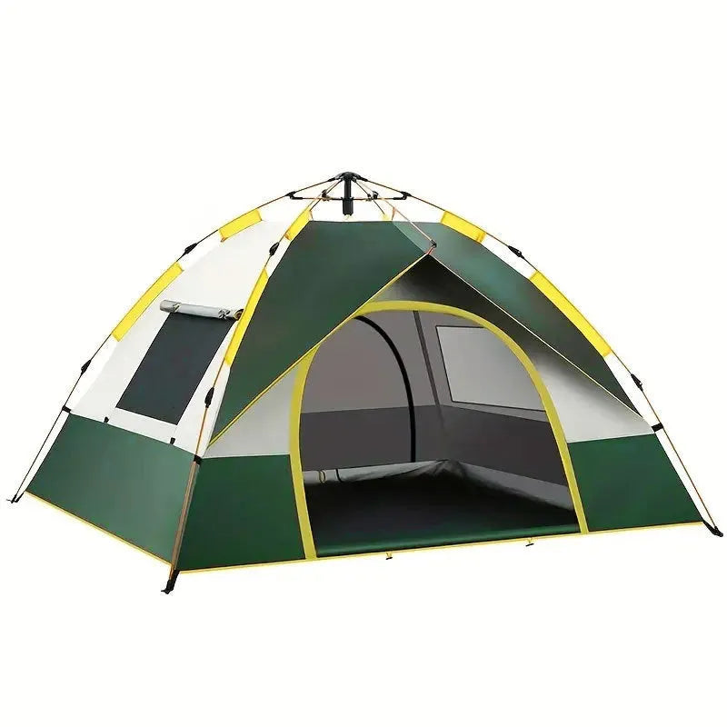 Dark green and silver quick-open double-layer camping tent for 3-4 people