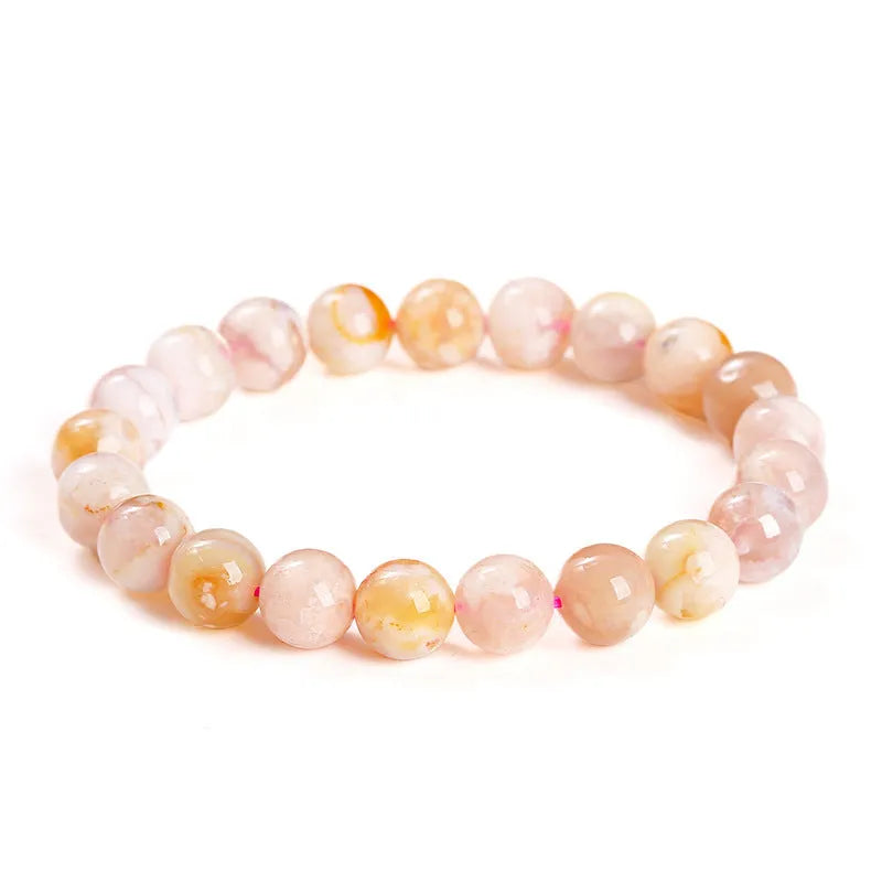 Natural cherry agate bracelet with geometric round beads in sweet style for women