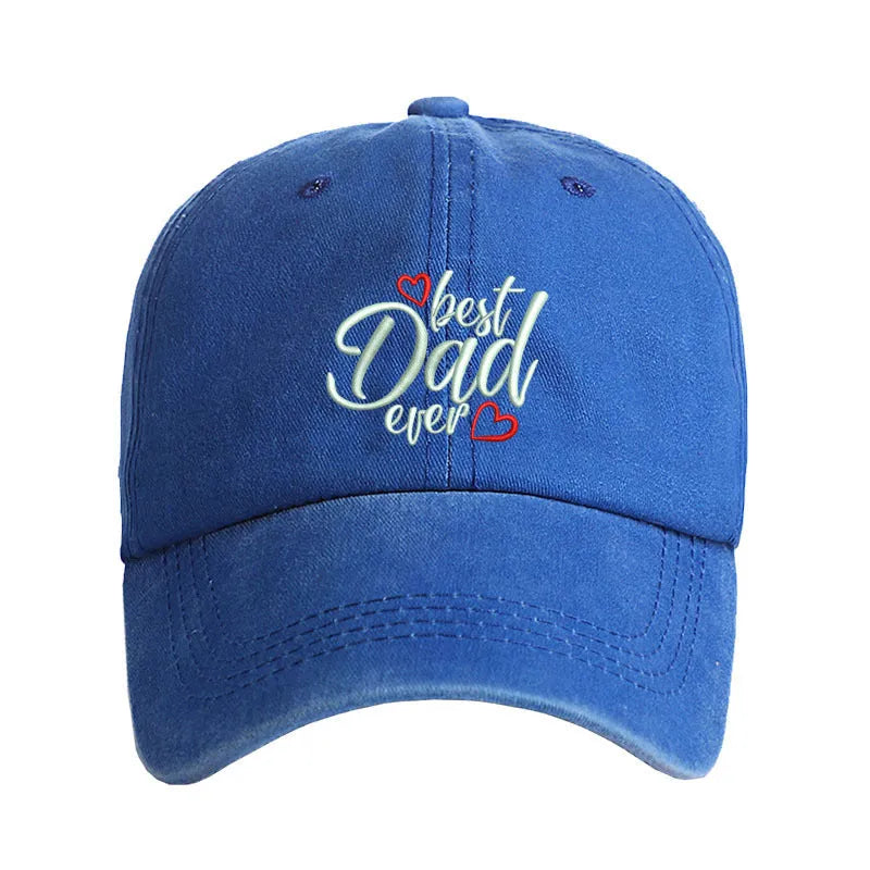 Cotton baseball cap with embroidered letters, dome crown, adjustable strap in multiple colours