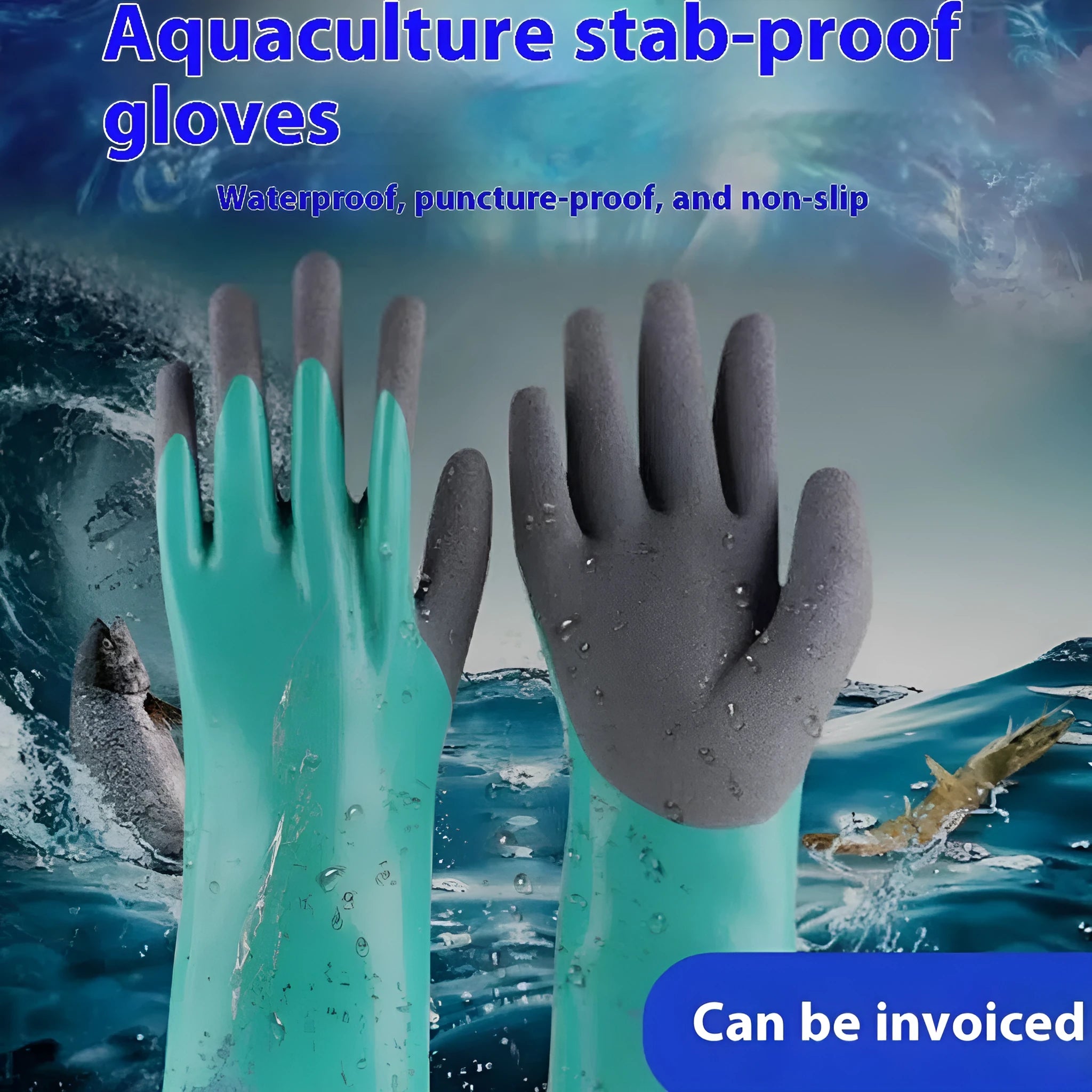 Women's navy blue extended length nitrile gloves for fishing and marine protection