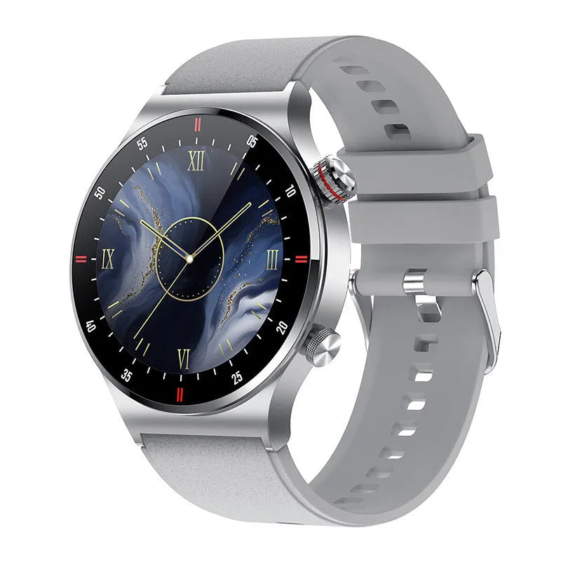 Black smartwatch with silicone band showing call notification on 1.28 inch screen