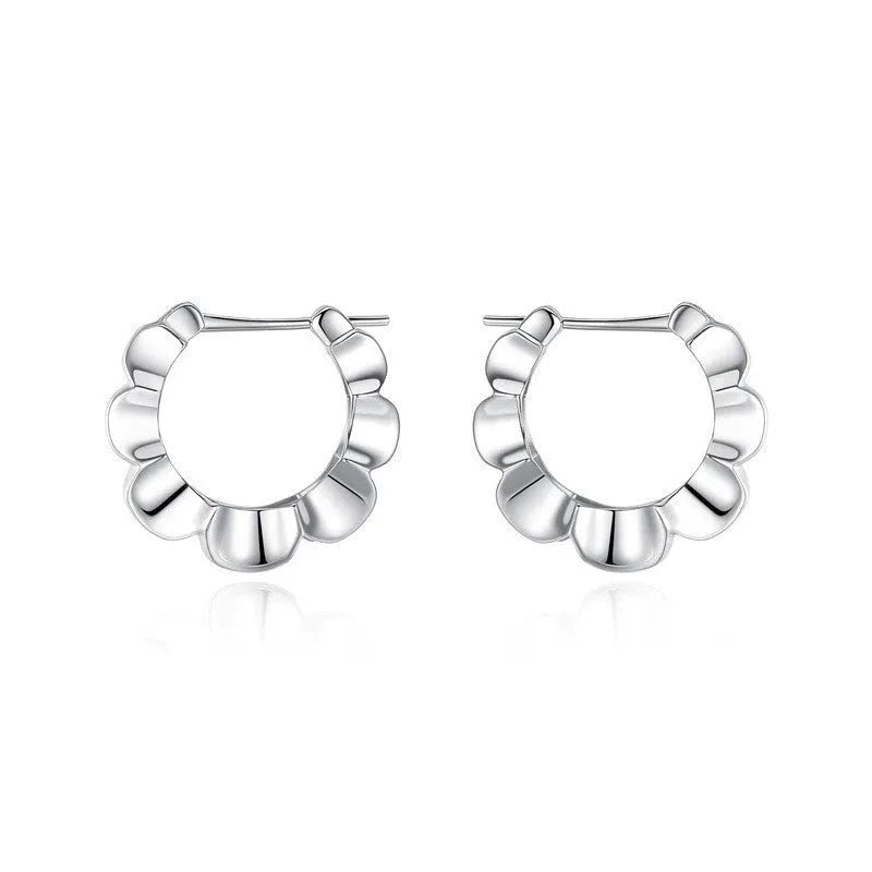 Sterling silver geometric earrings with round retro design elements