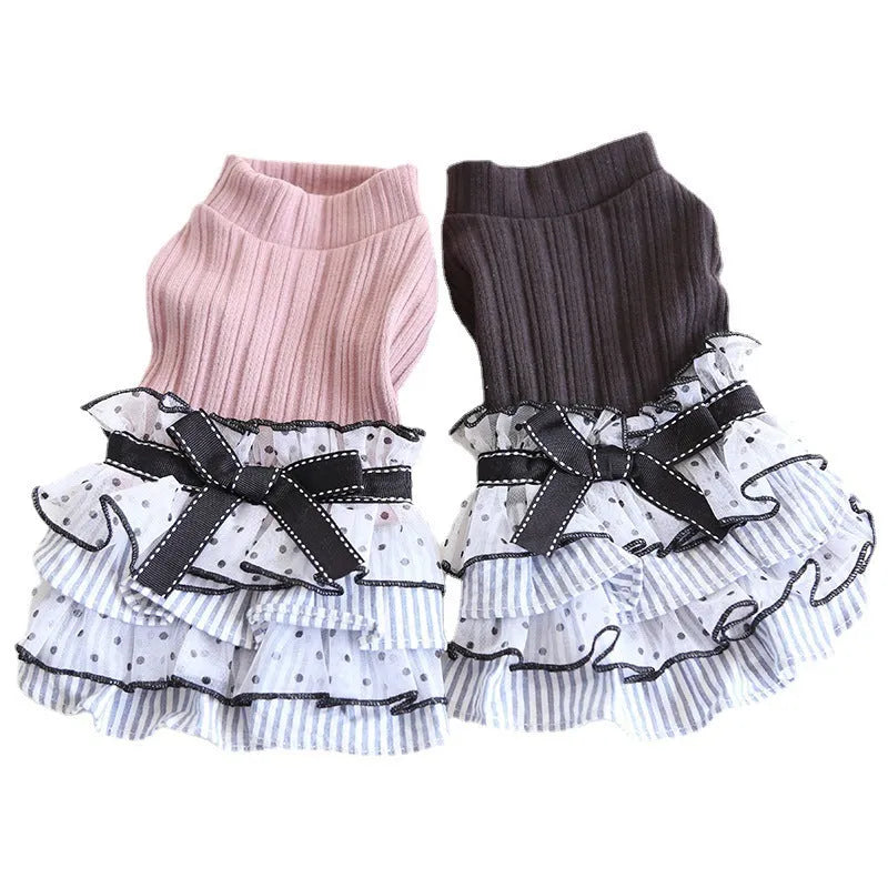 Polka dot lace cake dress for dogs in princess style with elastic back