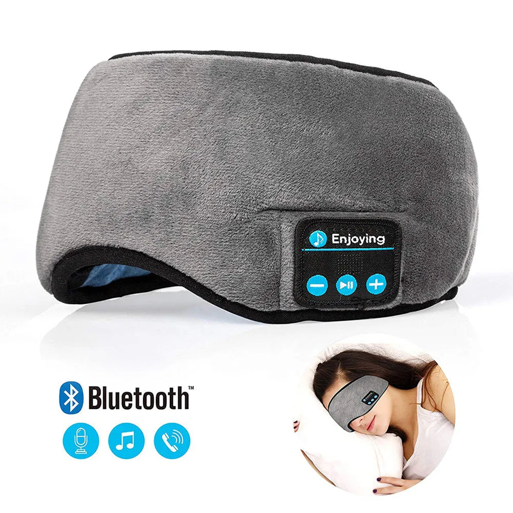 Bluetooth 5.0 eye mask with built-in earphones, velvet material, grey and black options, elastic band