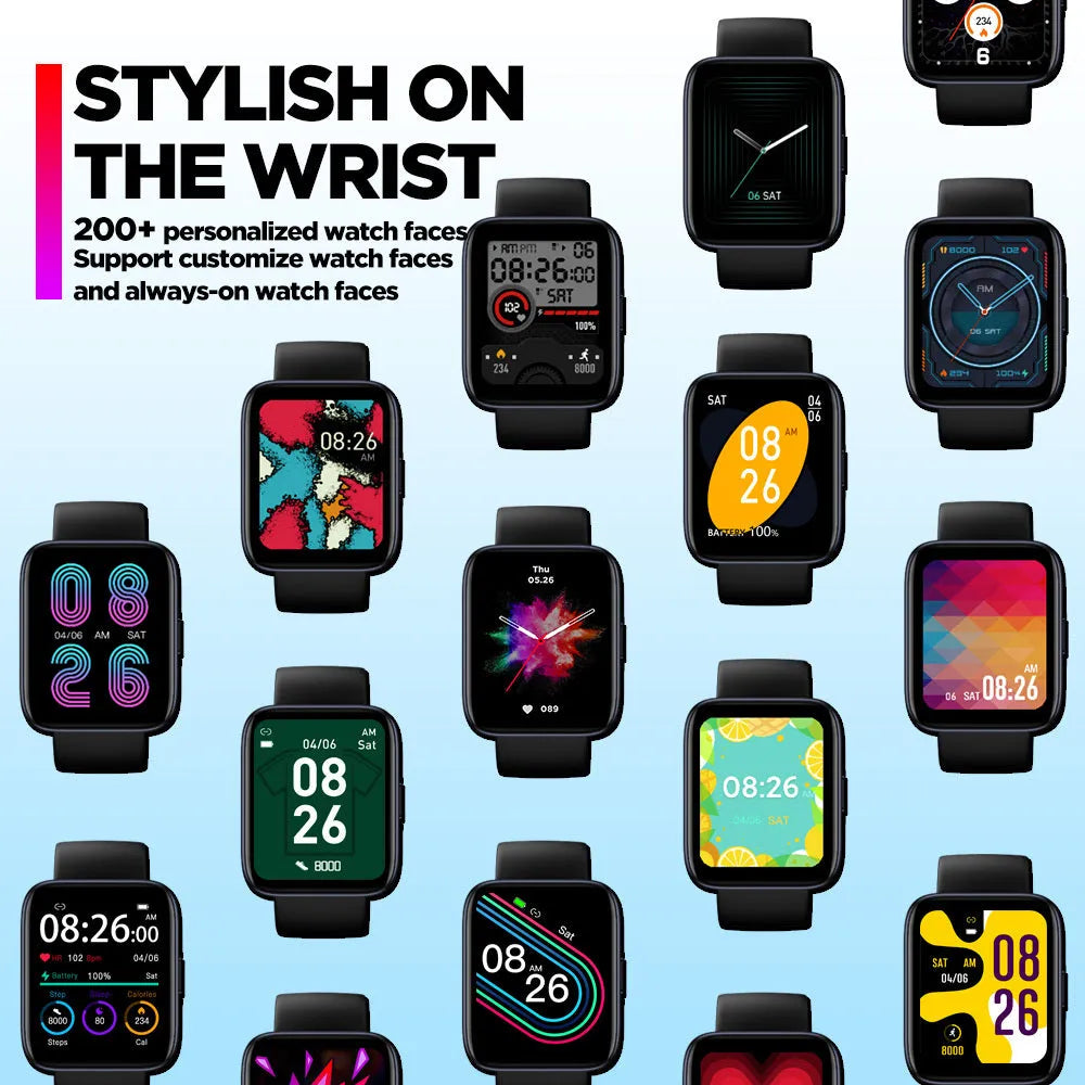 Black GPS sports smart watch with LCD display showing health metrics on rubber strap