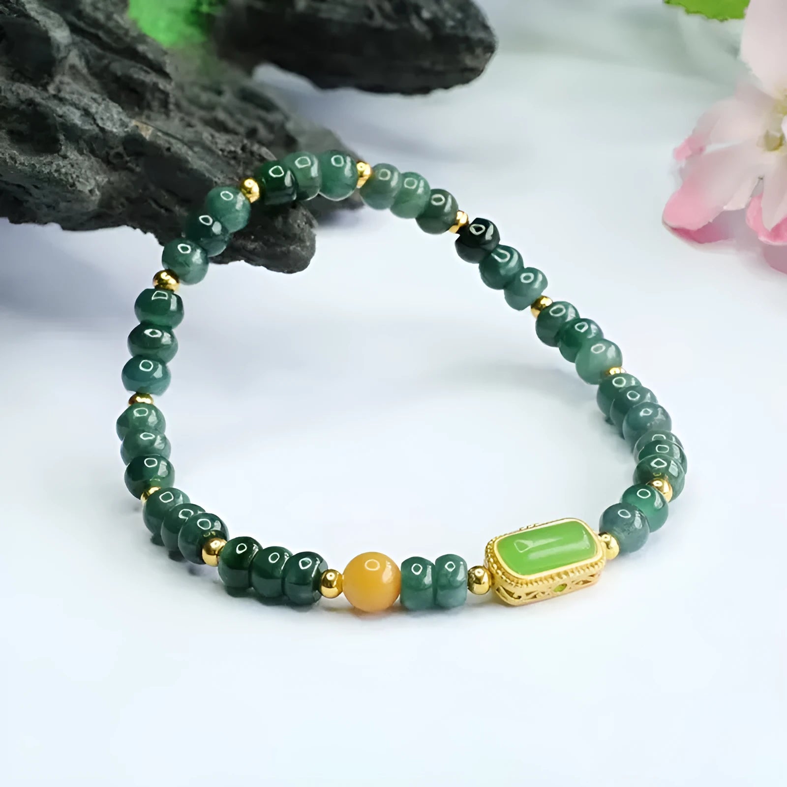 Blue water jade abacus bead bracelet for women with natural stone beads and topaz accents