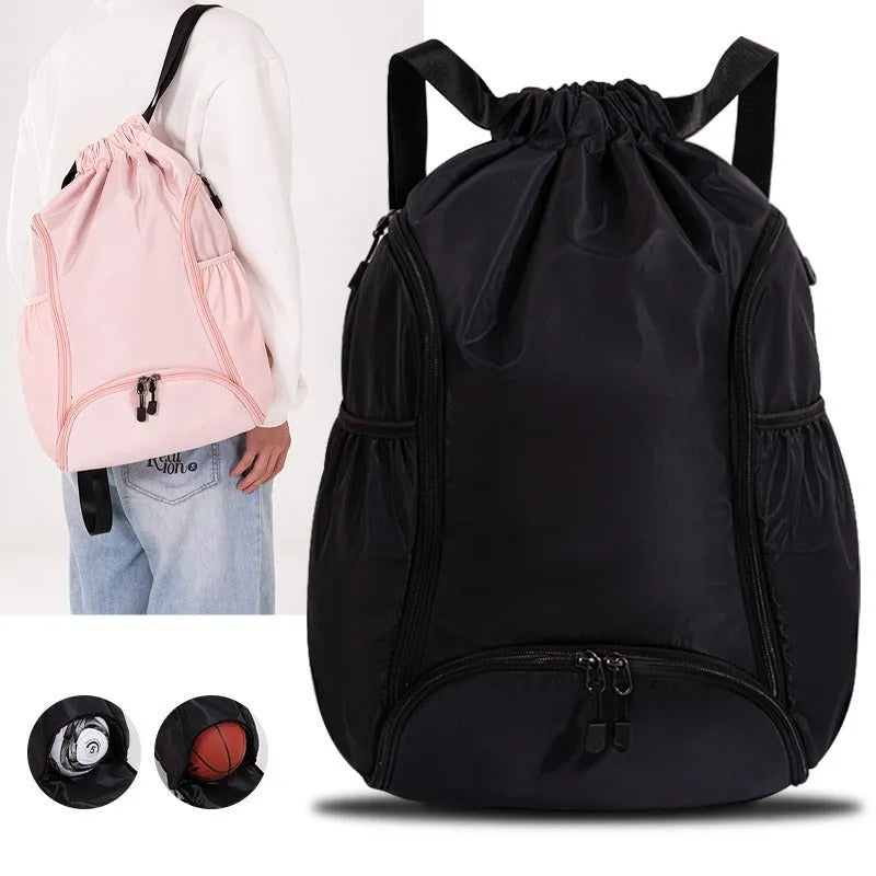 Large cube-style sports backpack in five colour options with drawstring closure and storage compartments