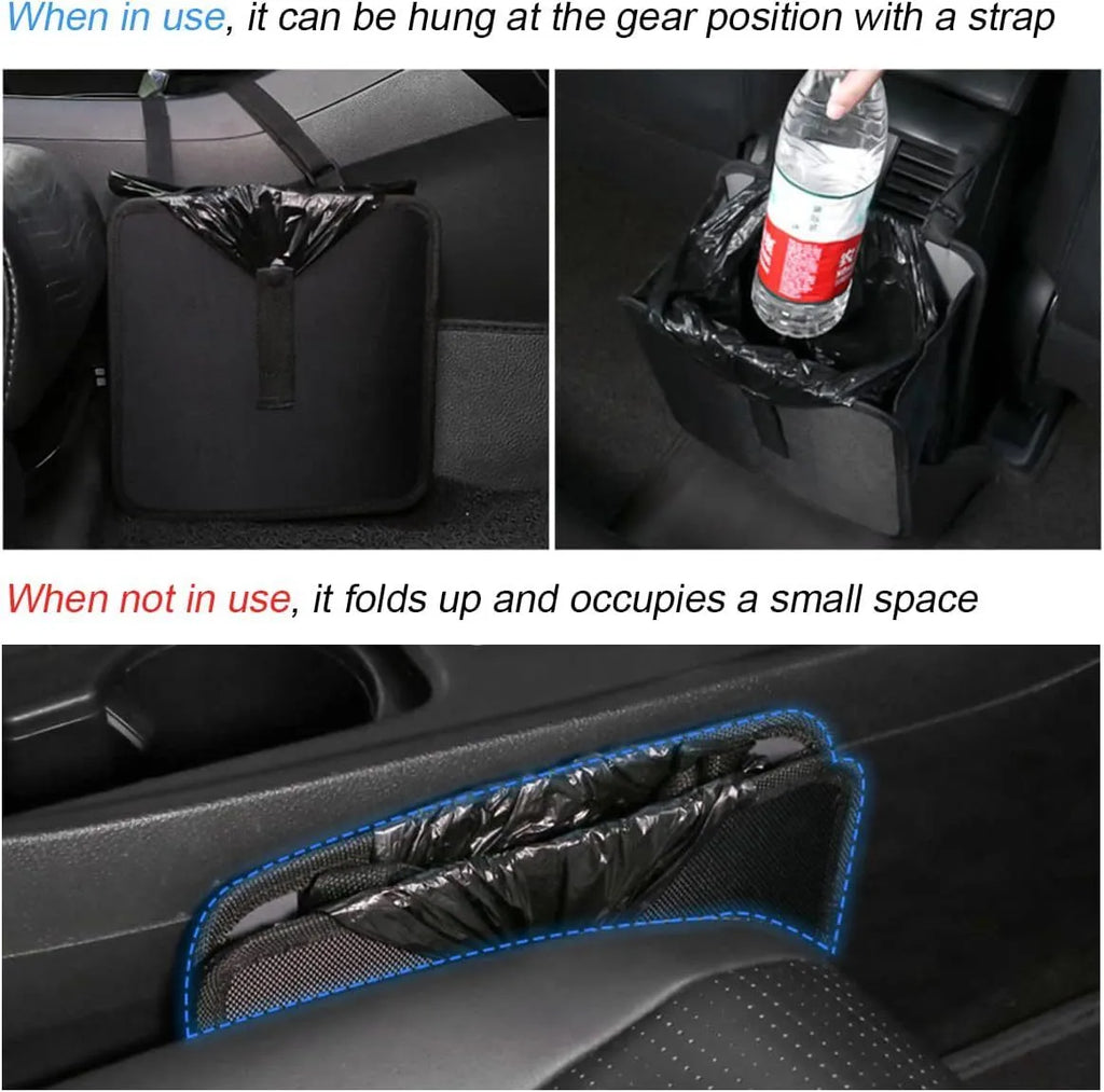 Black waterproof Oxford cloth car folding trash can with hanging loop
