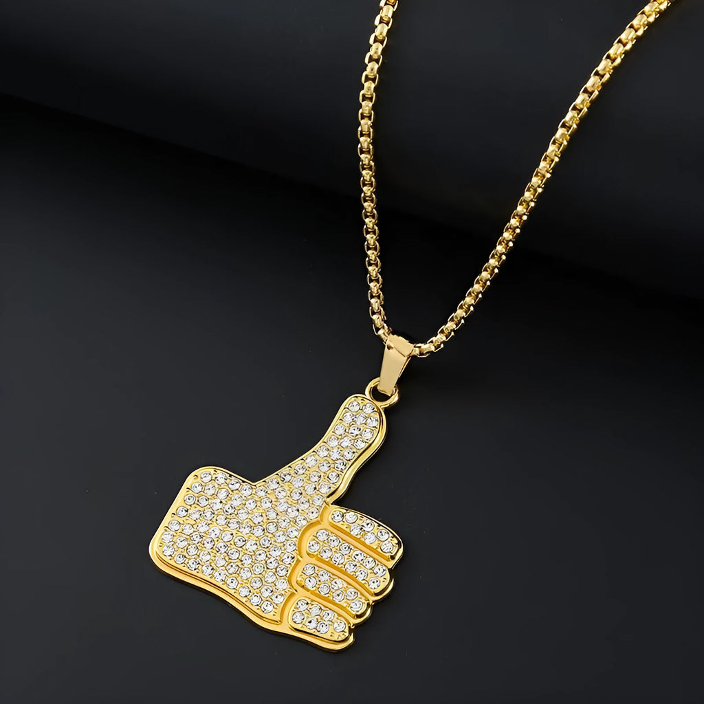 Geometric gold pendant necklace with diamond-cut zircon detailing on alloy material