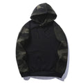 Men's casual camouflage colour block hooded sweater in polyester with black trim, front view