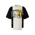 Black and white deconstruction printed t-shirt with loose fit and short sleeves