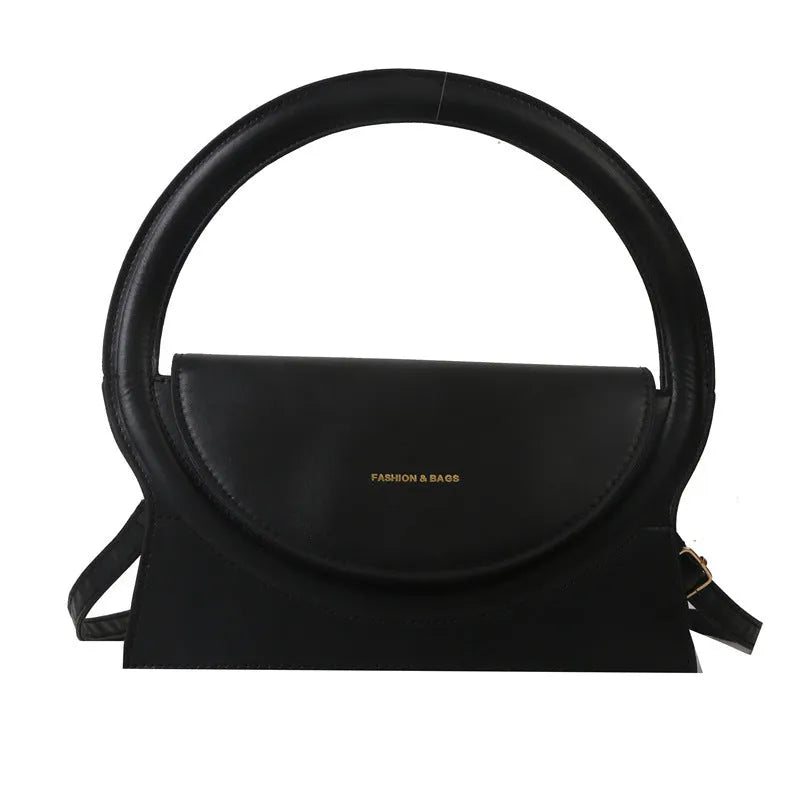 Horizontal square PU leather messenger bag with shoulder strap and stitching detail