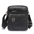 Black and brown 8-inch genuine cowhide leather crossbody messenger bag for boys with retro style.