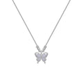 Women's silver butterfly necklace with a cross chain, showing the 925 silver pendant and adjustable length.