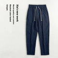 Men's lightweight linen casual trousers with stripe pattern and cropped leg length