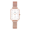 Women's waterproof quartz watch with woven steel strap in rose gold or silver, 34mm alloy case