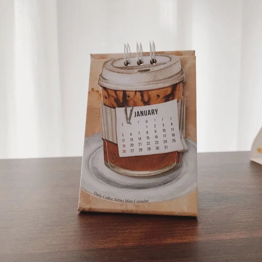 2025 mini desk calendar showing Coffee Time design with simple modern styling