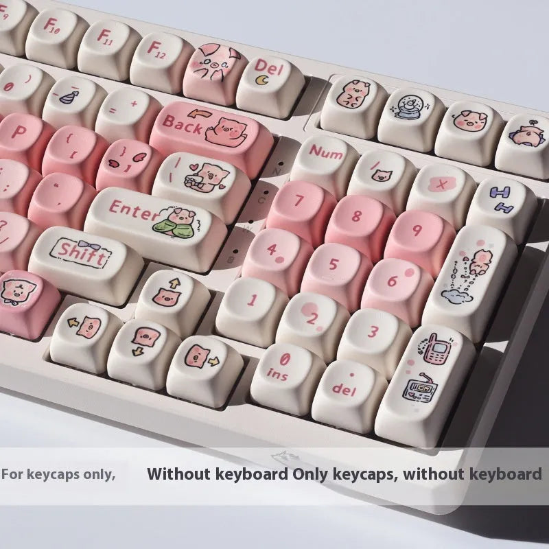 Pink PBT plastic key cap with a detailed sublimation-printed pig design and a keycap puller.
