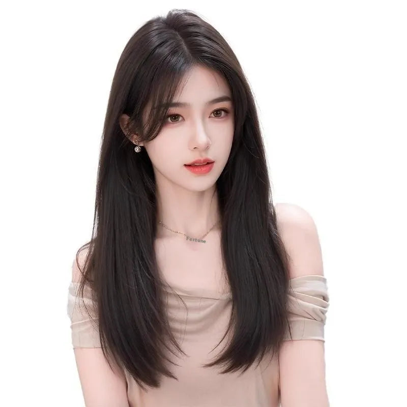 Women's full-head artificial hair wig with Chinese character bangs brown black colour