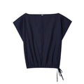 Women's linen blend off-neck shirt with flounced sleeves and matching wide leg trousers set
