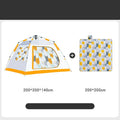 Portable children's camping folding tent in printed Orange Cat Xiaobao design, set up outdoors