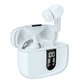 Jelly X08 wireless Bluetooth earbuds in charging case, showing digital display, available in black, grey, or white.