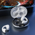 White and black wireless bone conduction Bluetooth headset two-pack with earplug style and headphone compartment.